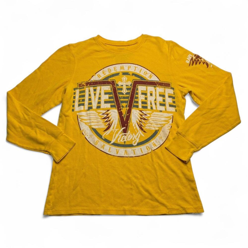 Raw State Live Free Yellow Thermal Long Sleeve Shirt Size M